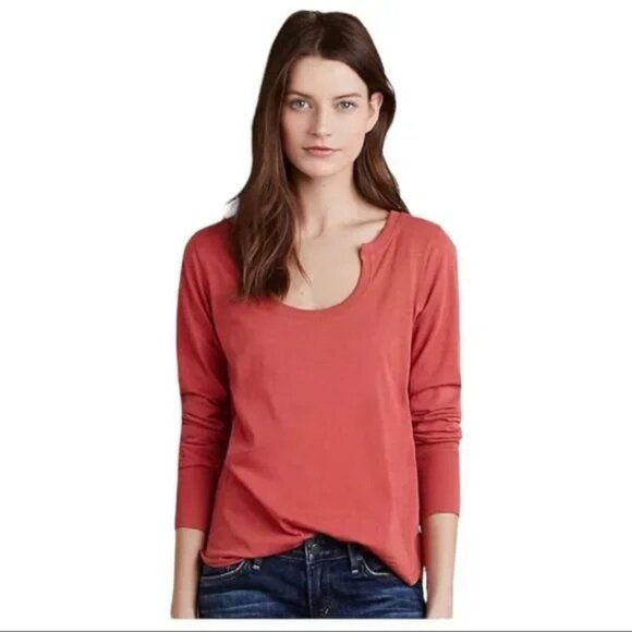 LITTLE YELLOW BUTTON BY ANTHROPOLOGIE HEATHERED RUST ORANGE LONG SLEEVE TOP XXSP - Picture 1 of 7